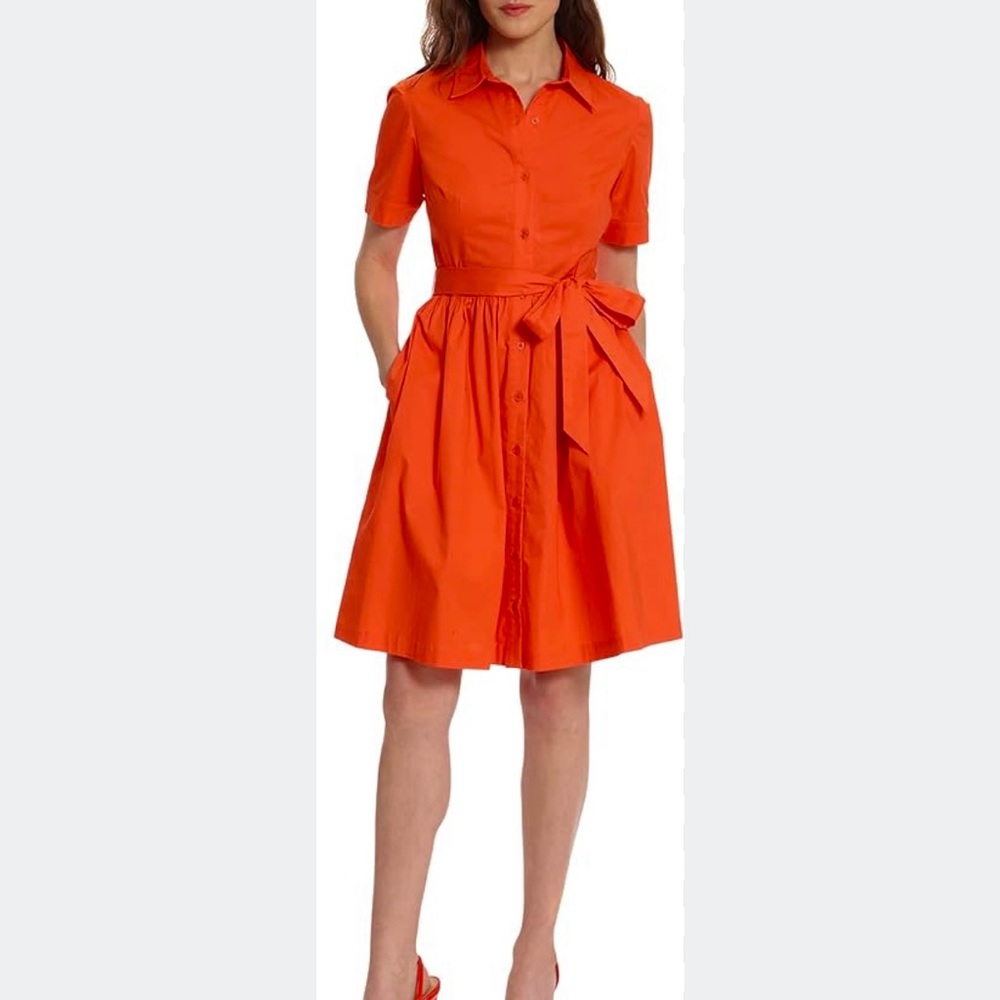 Armani Exchange Spicy Orange Button Front Shirt Dress Tie Bow 6 (runs small)